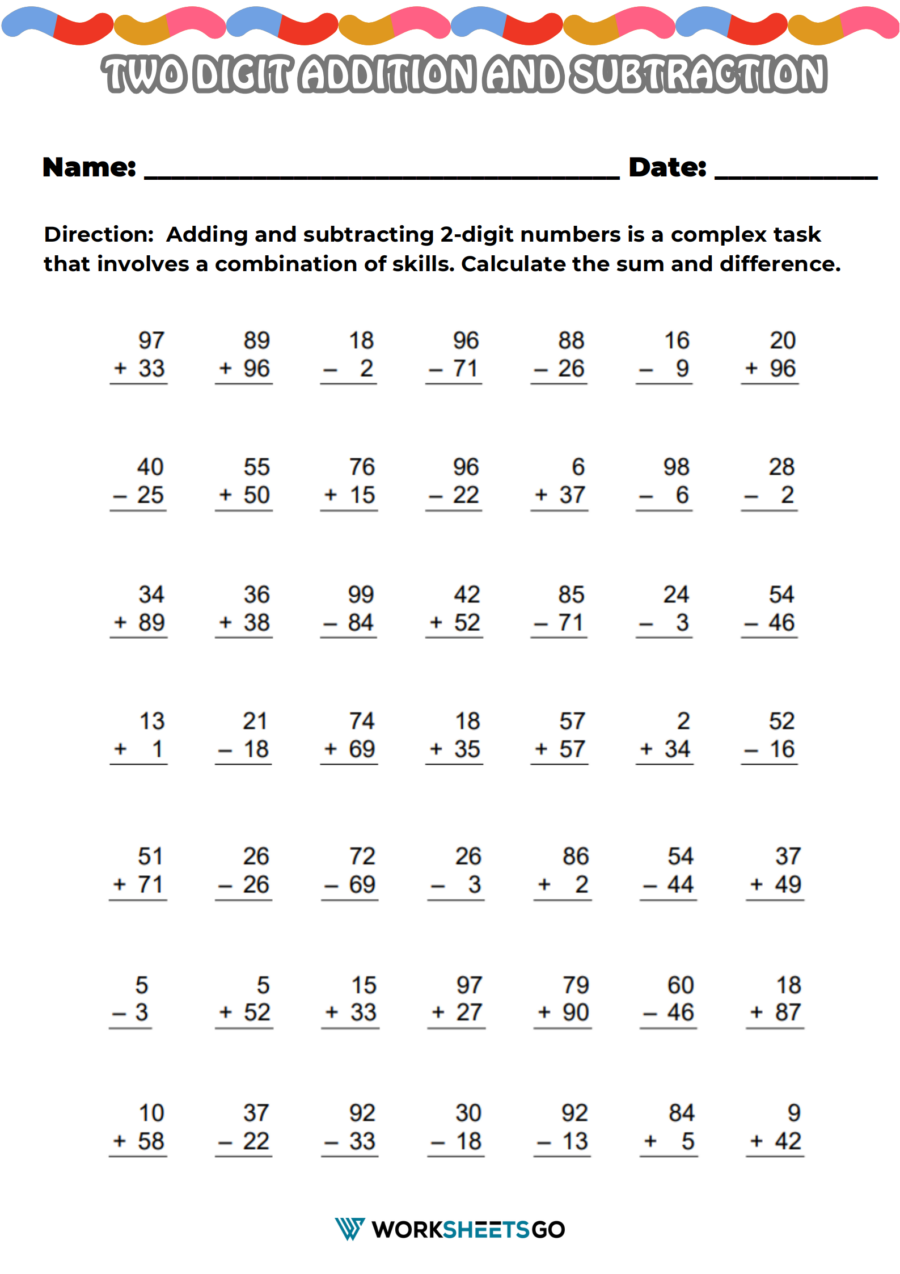 Double Digit Addition Worksheets Learning Printable Bilarasa