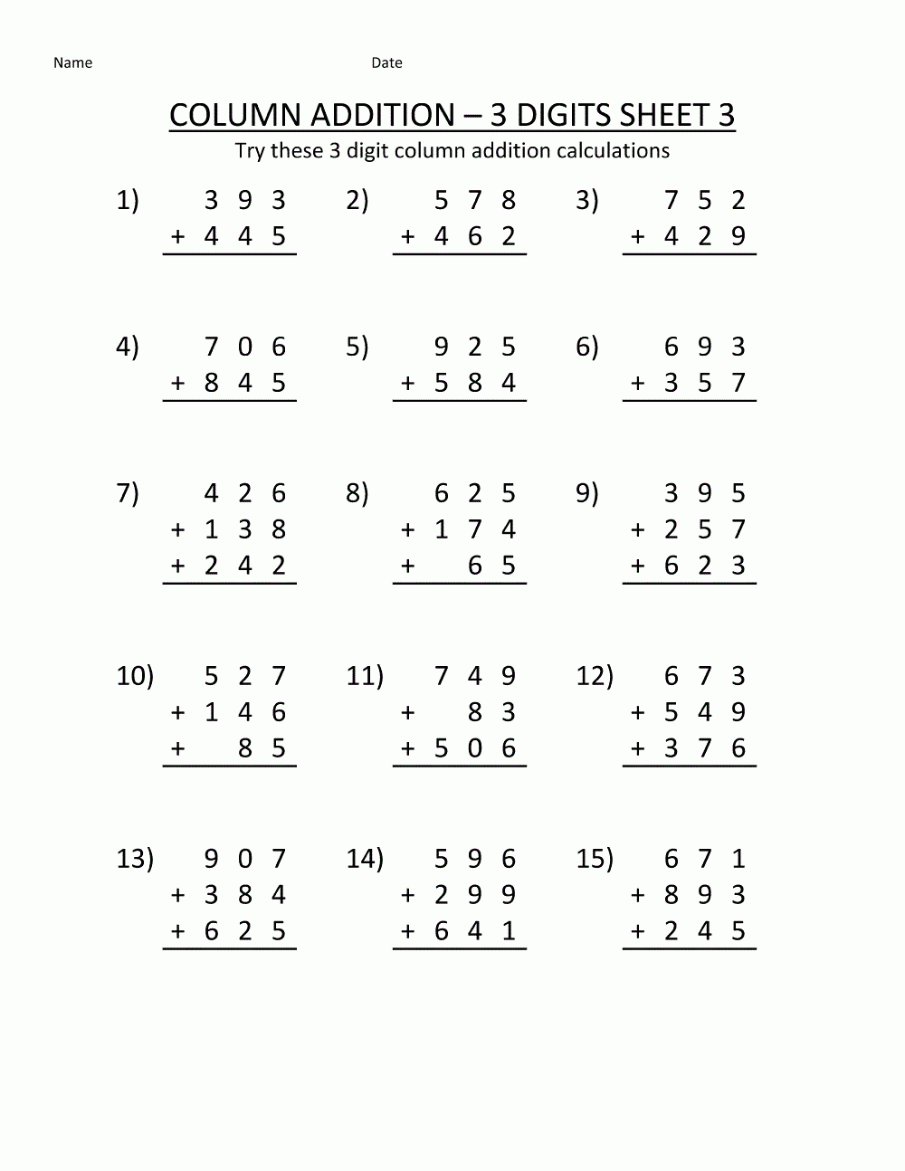 Elementary Mathematics Worksheets Learning Printable