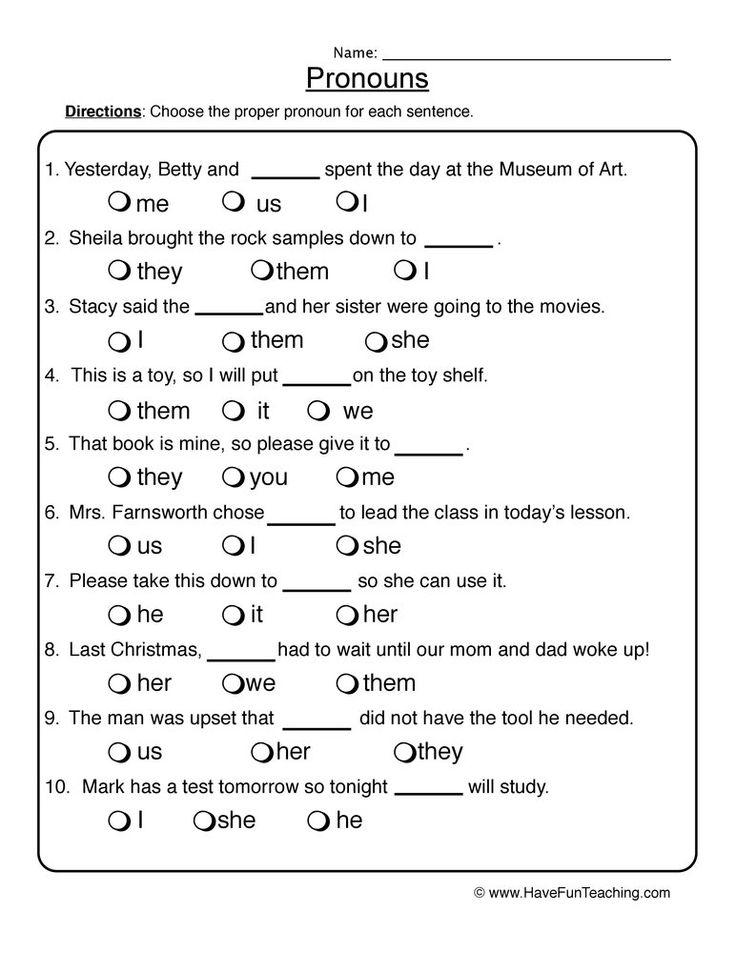English Pronoun Worksheet For Class 4