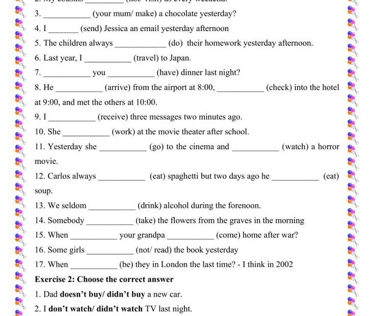English Tenses Chart Worksheet Present Simple And Past Simple