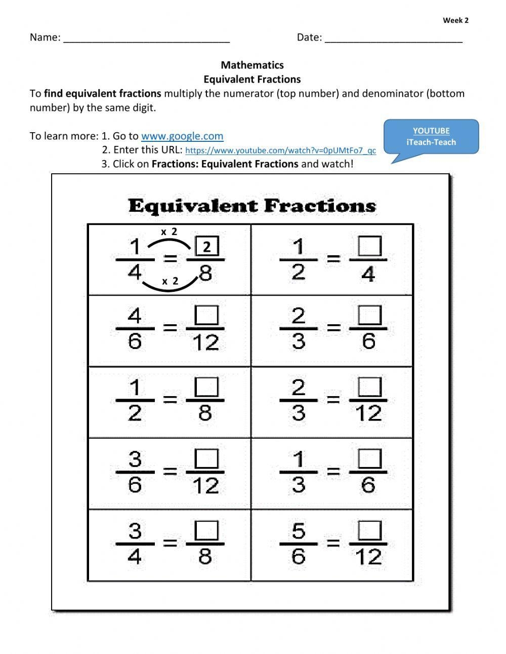 Equivalent Fractions Exercise For 3 Live Worksheets Worksheets Library