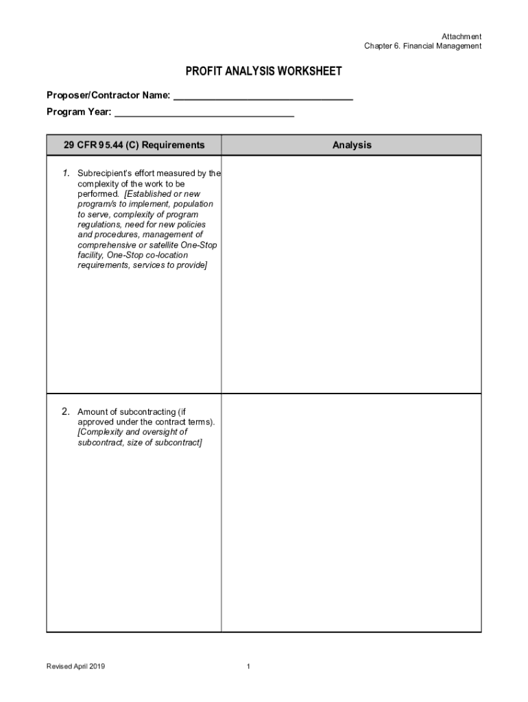 Fillable Online PROFIT ANALYSIS WORKSHEET Fax Email Print PdfFiller
