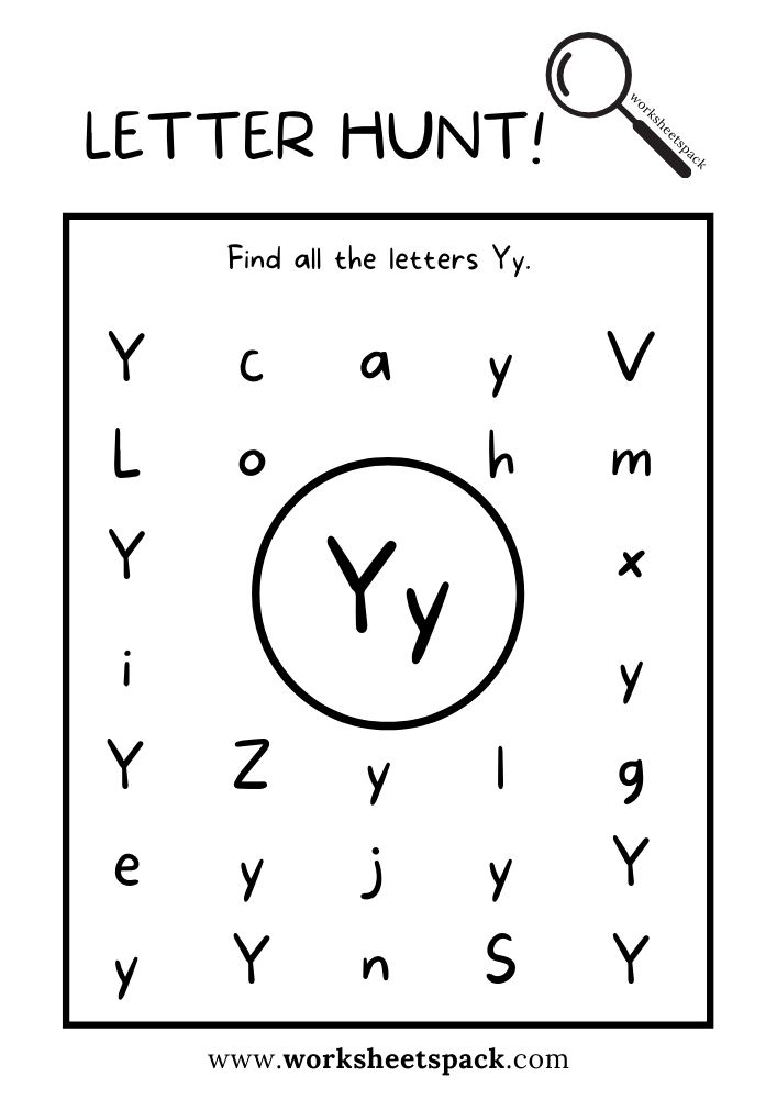 Find The Letter Y Worksheet Alphabet Y Hunt Activity Free Printable 