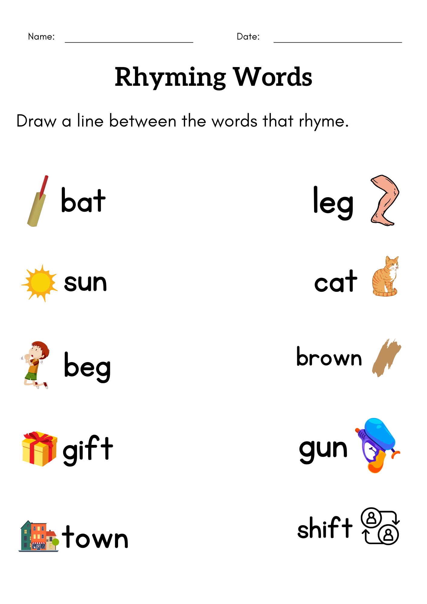 Find The Rhyming Words Worksheet For Kindergarten Match The 