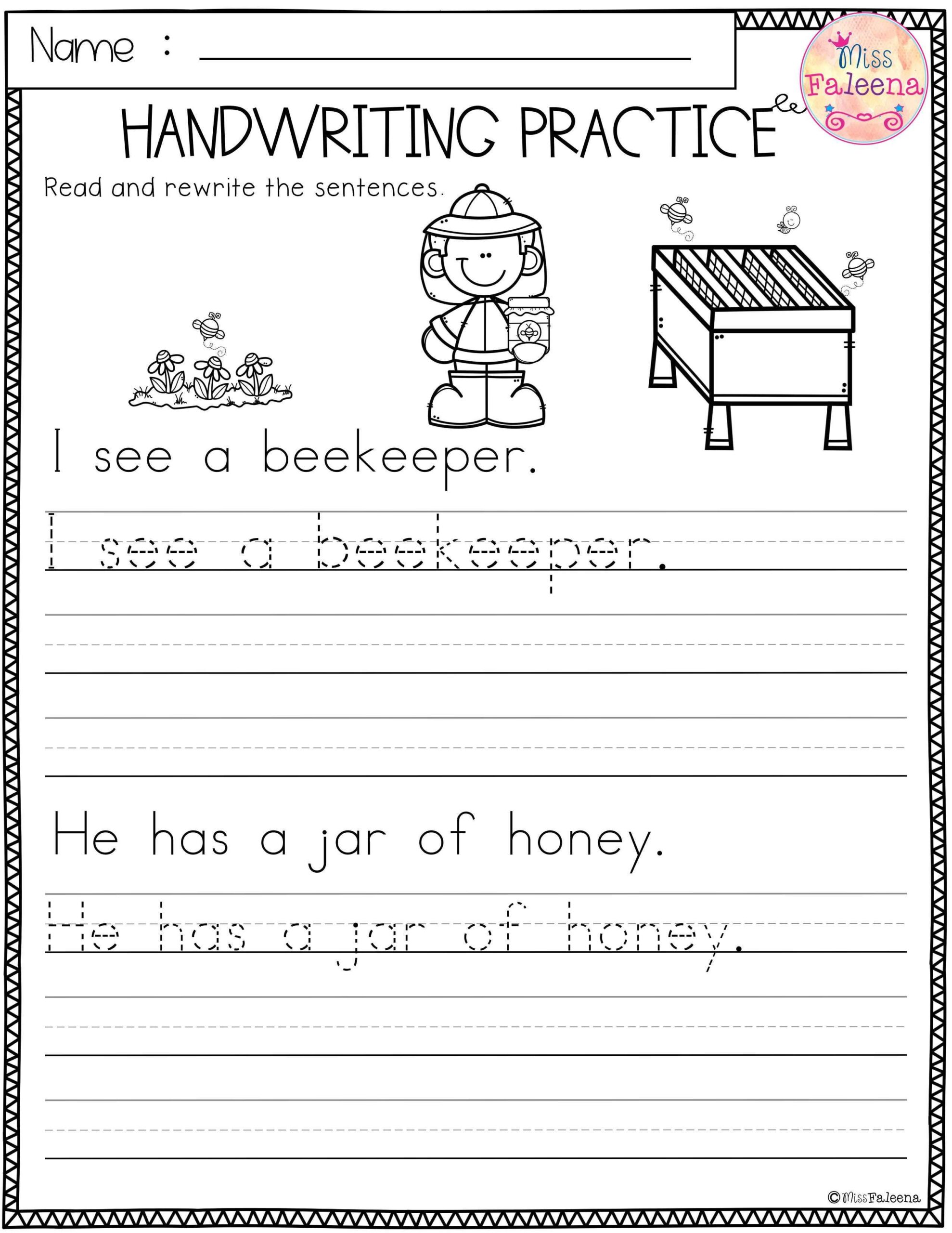 First Grade Handwriting Worksheets Free Printable Virgina G Barnes