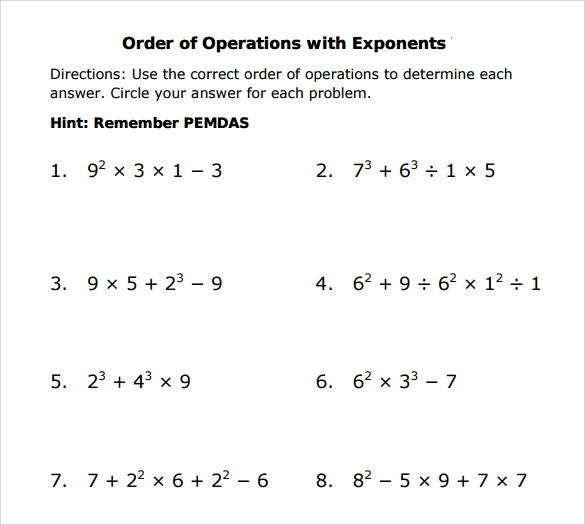 FREE 11 Sample Order Of Operations Worksheet Templates In PDF
