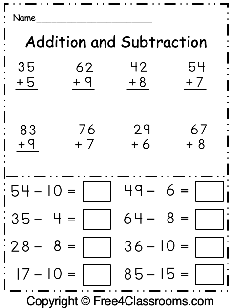 Free Addition And Subtraction Math Worksheet Free Worksheets 