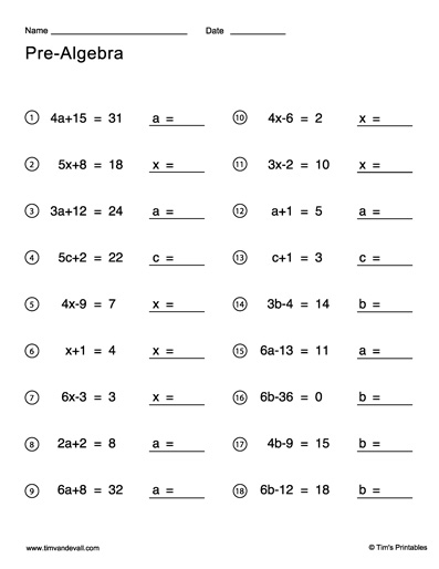 Free Algebra Worksheets Pdf Downloads MATH ZONE FOR KIDS Worksheets 