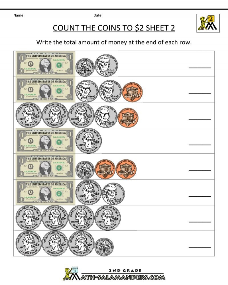 Free Counting Money Printables Worksheets Printable Dollars Math 
