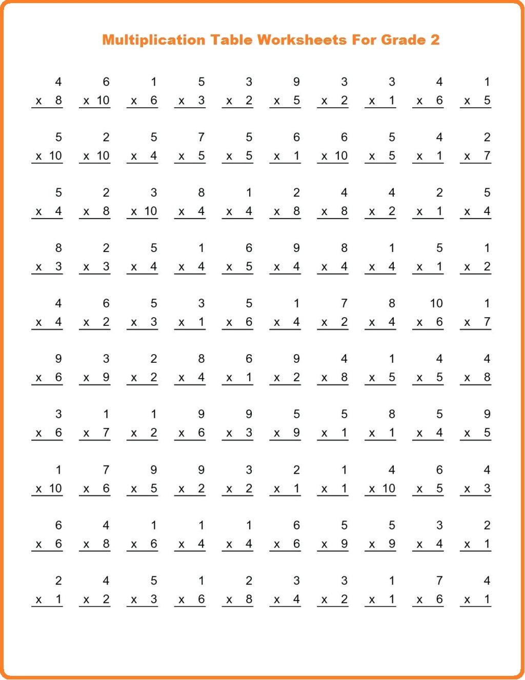 Free Math Worksheets Second Grade 2 Multiplication Multiplication Table 