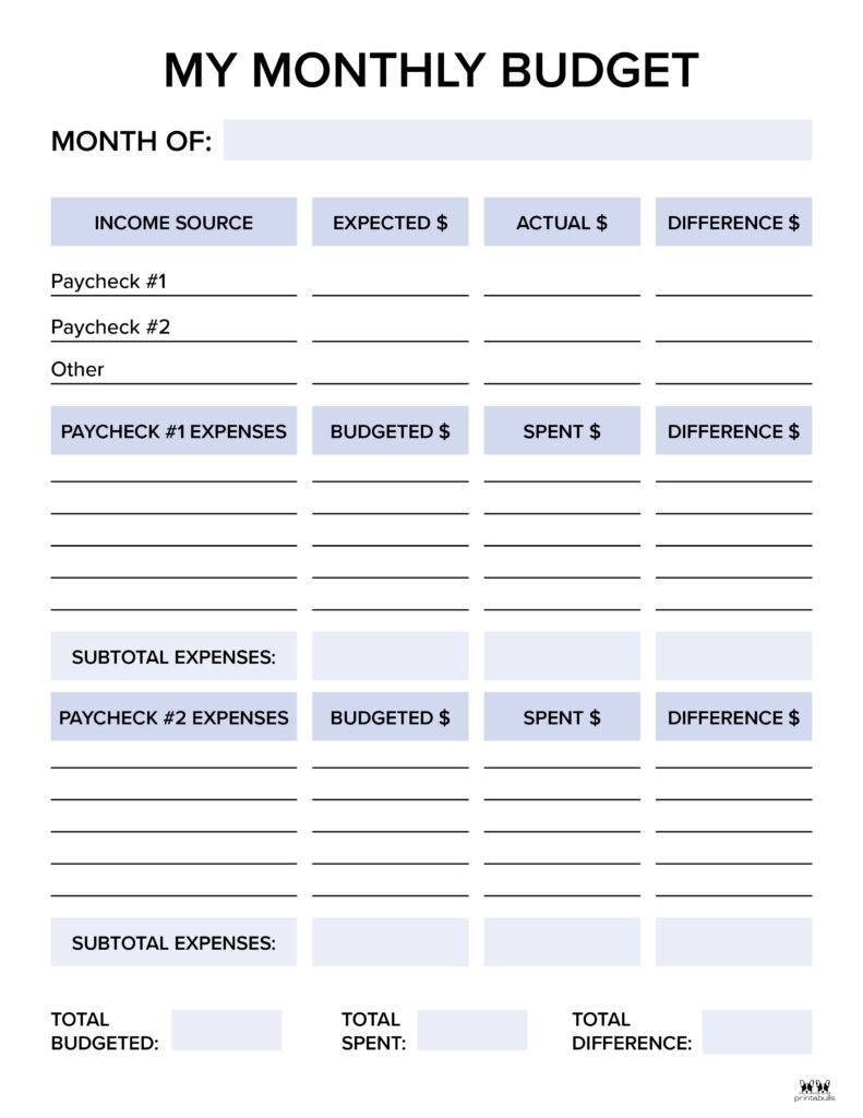 Free Monthly Budget Worksheets Printable Worksheets