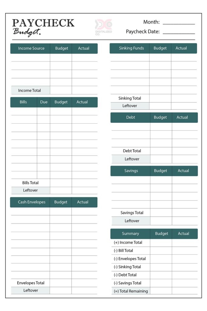 Free Paycheck Planner Budget Worksheet Printable Worksheets