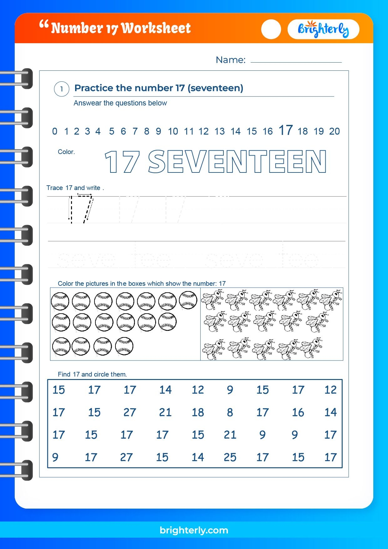 Free Preschool Number 17 Worksheets Printable Pdf Vrogue co