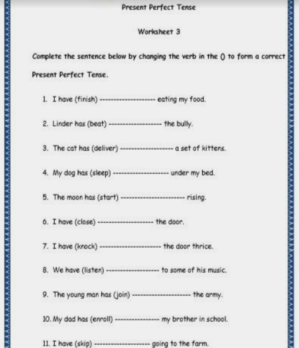 Free Present Perfect Tenses Worksheet Download Free Present Perfect 