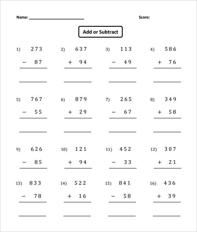 Free Printable Addition And Subtraction Worksheets Printable Free 