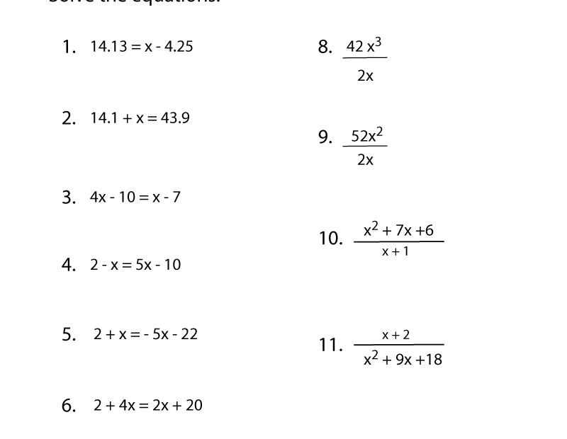 Free Printable Algebra Practice Worksheet