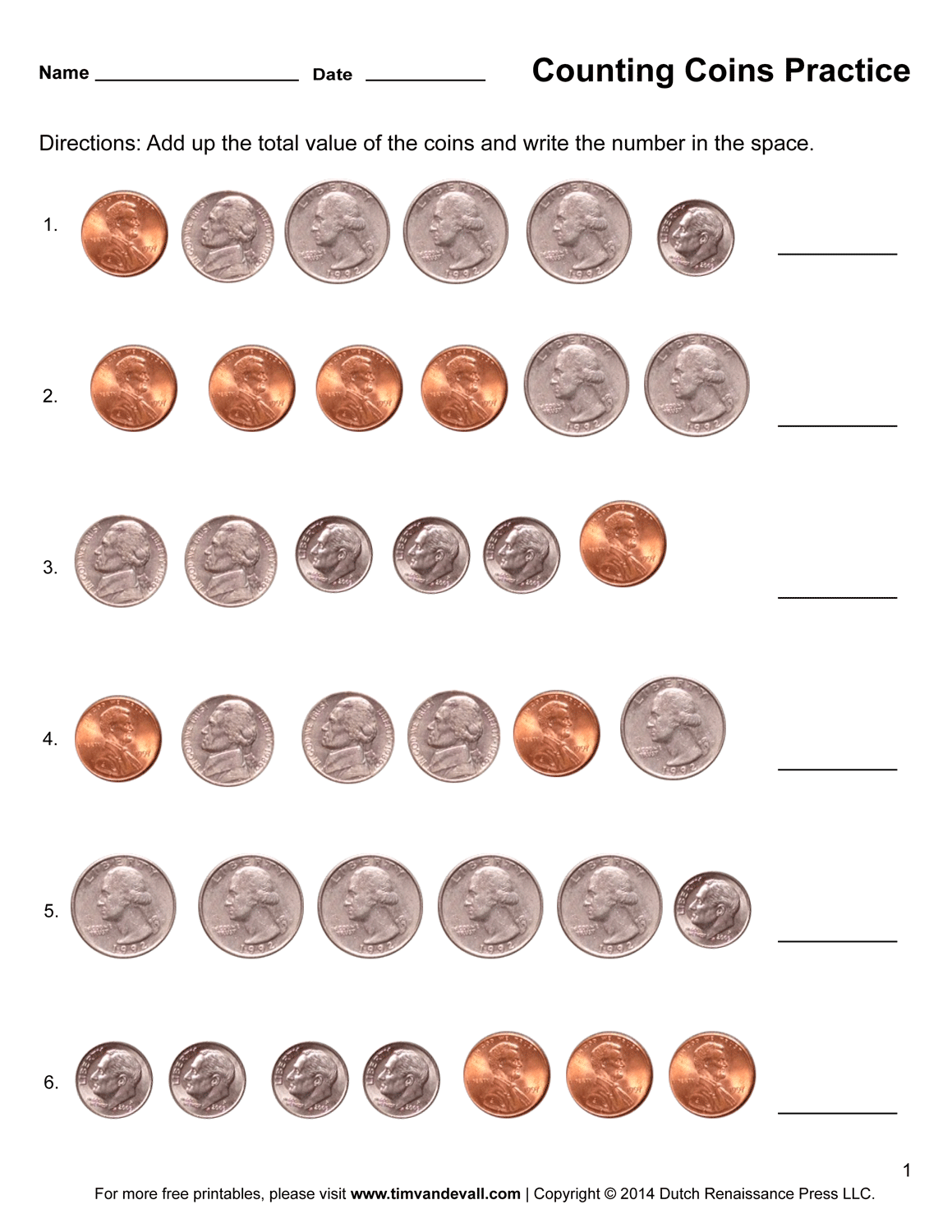 Free Printable Coin Worksheets Printable Calendars AT A GLANCE