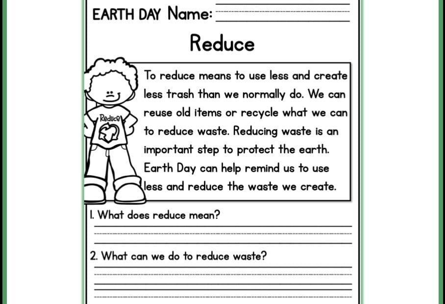 Free Printable Earth Day Reading Comprehension Worksheets Reading