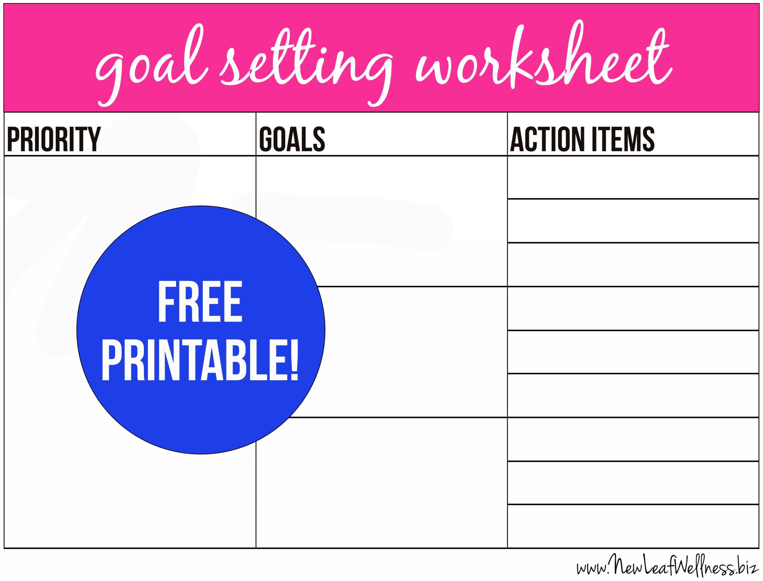 Free Printable Goal Setting Worksheet Printable Forms Free Online
