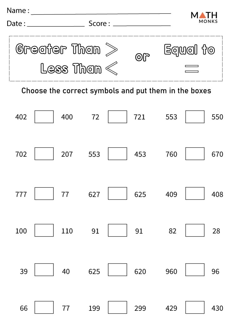 Free Printable Greater Than Less Than Worksheets