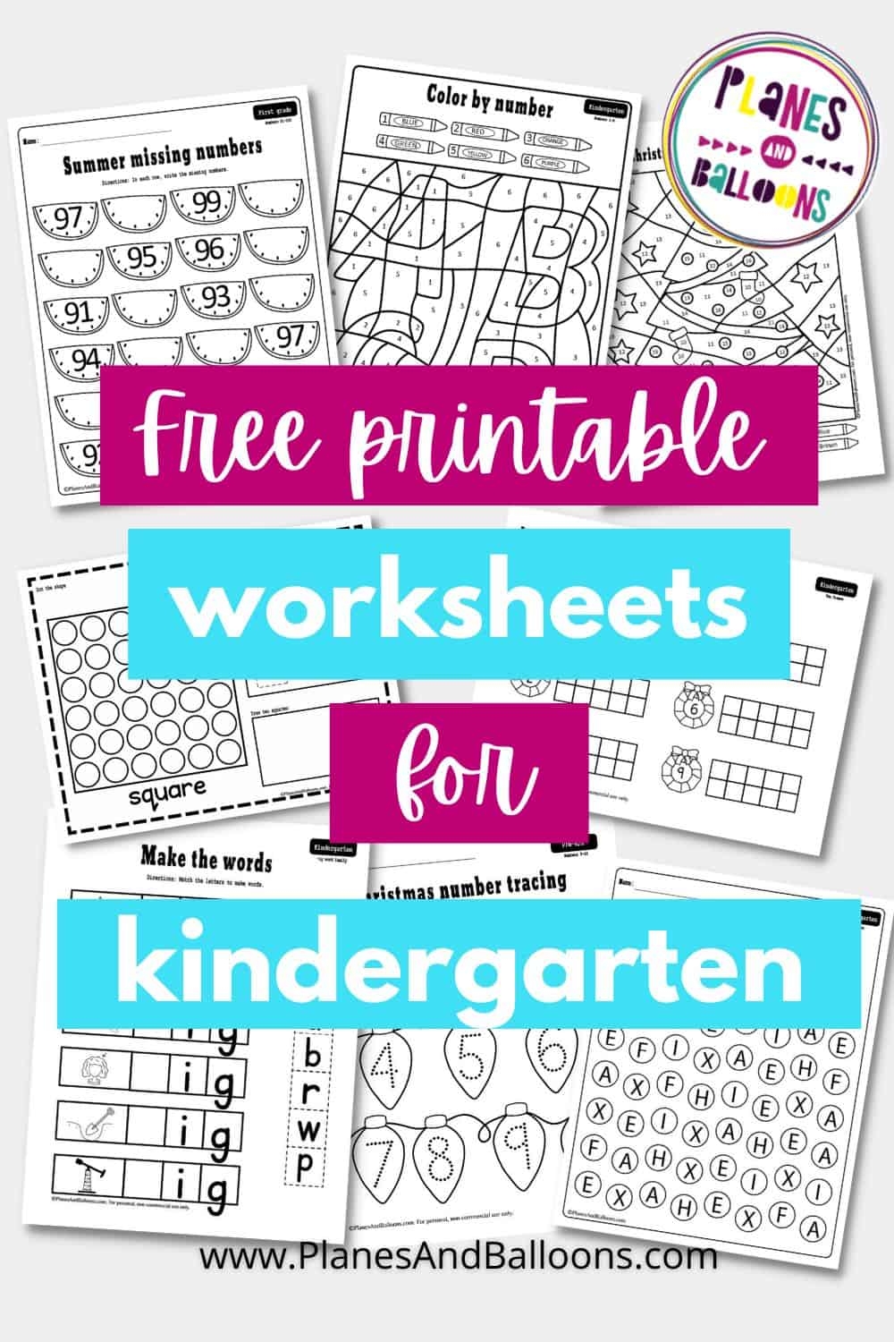 Free Printable Kindergarten Worksheets PDF Planes Balloons 