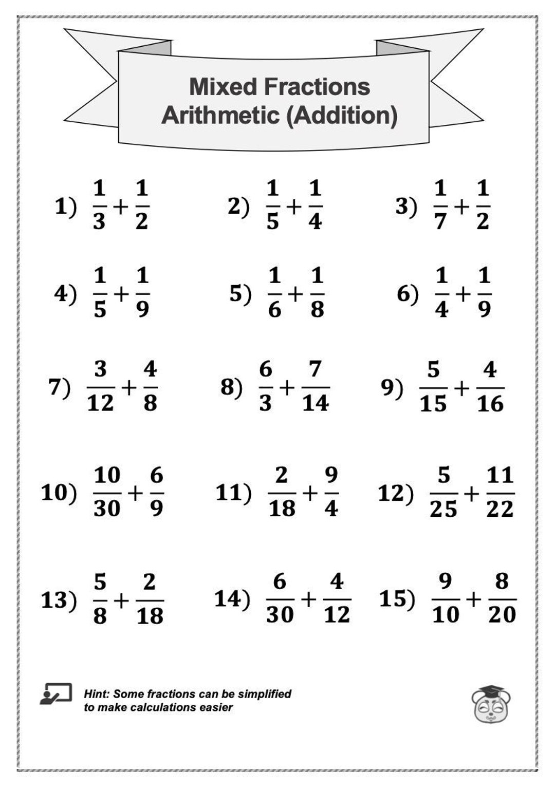 Free Printable Math Worksheets On Adding And Subtracting Fractions 