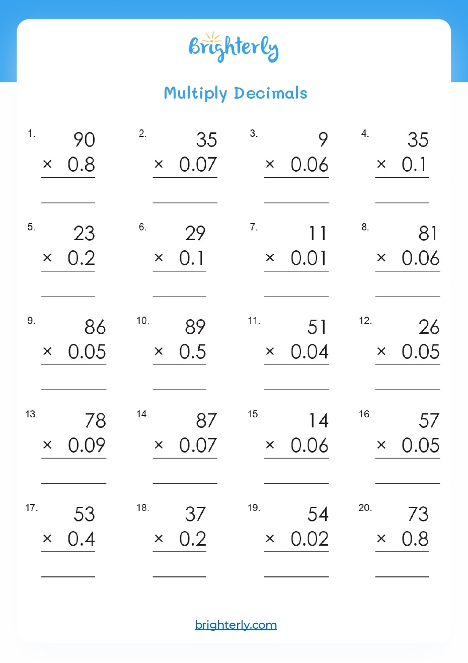Free Printable Multiplying Decimals Worksheets PDF Brighterly 