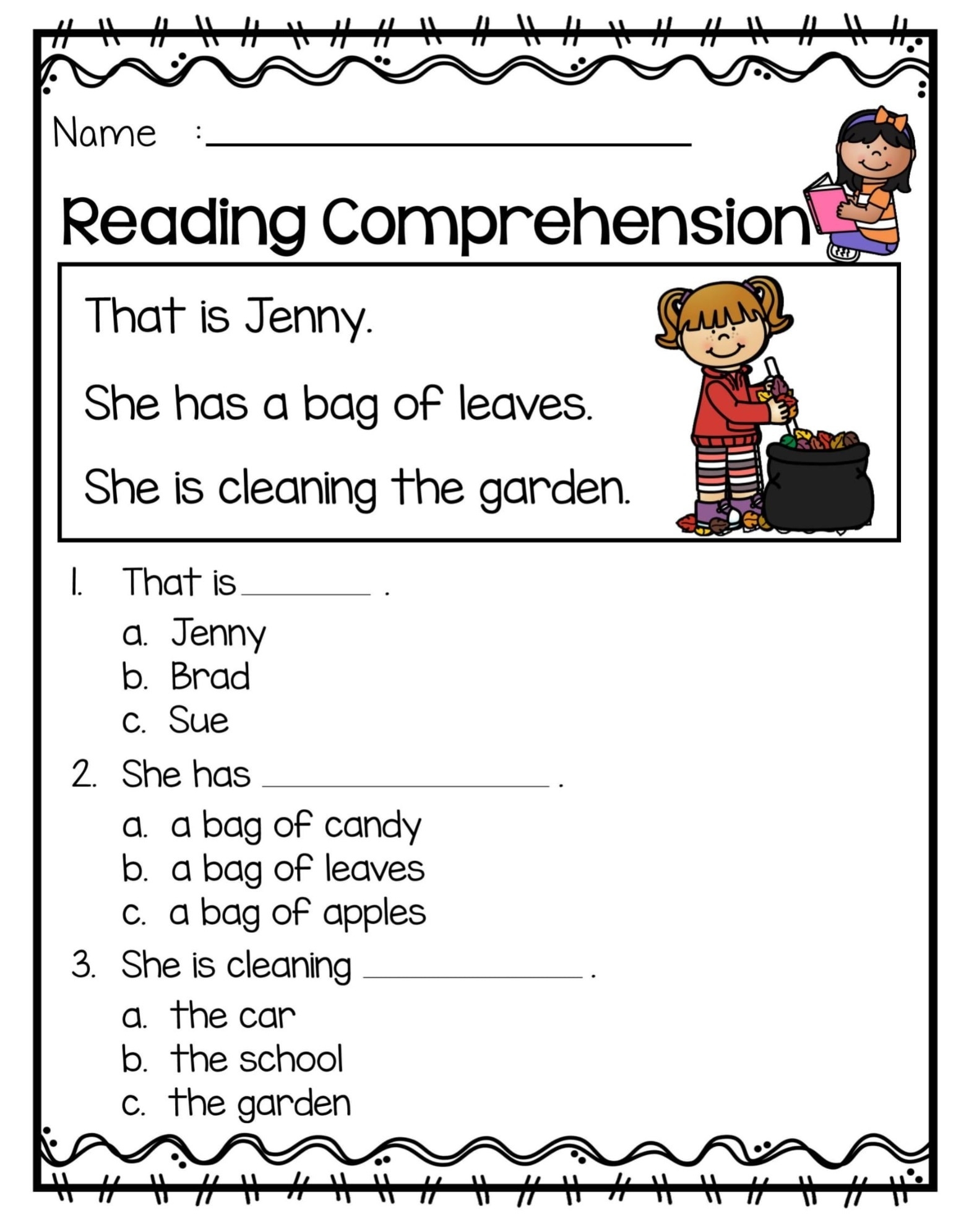 Free Printable Reading Comprehension Worksheets For 1st Grade Reading 