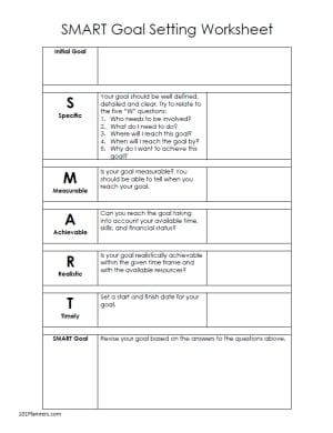 Free Printable Smart Goals Worksheet Bilarasa