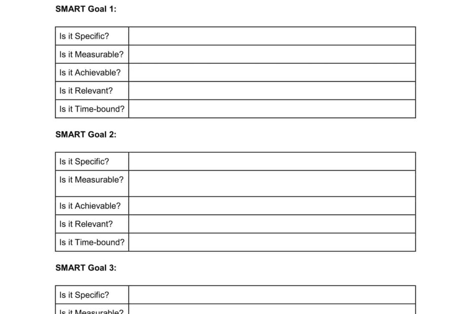 Free Printable Smart Goals Worksheet Bilarasa