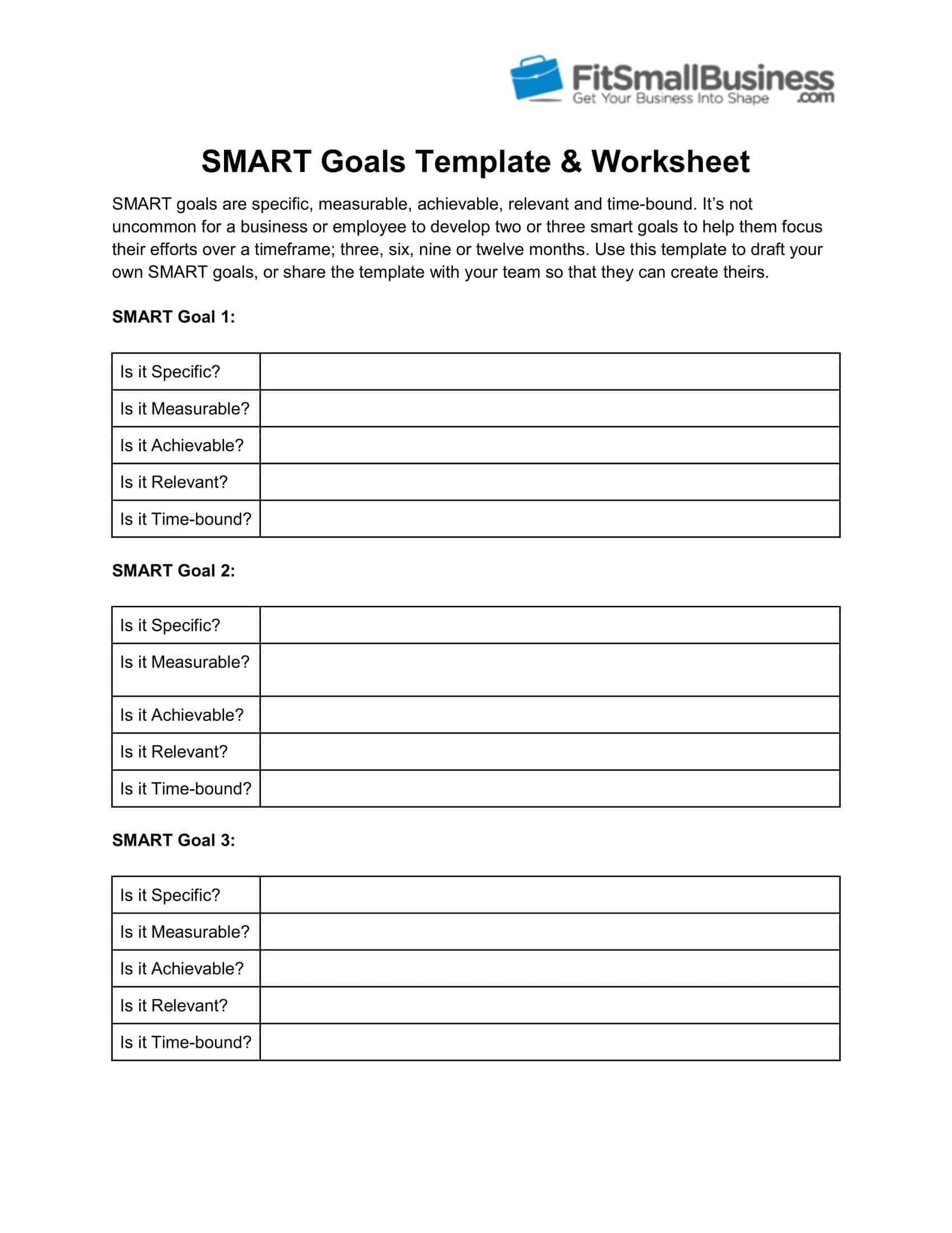 Free Printable Smart Goals Worksheet Bilarasa