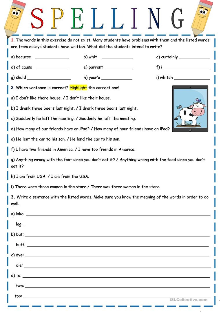 Free Printable Spelling Worksheets Printable Worksheets