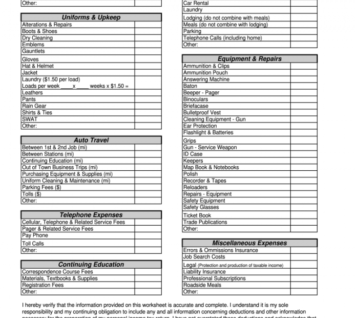 Free Printable Tax Deduction Worksheet FREE Printable A Z