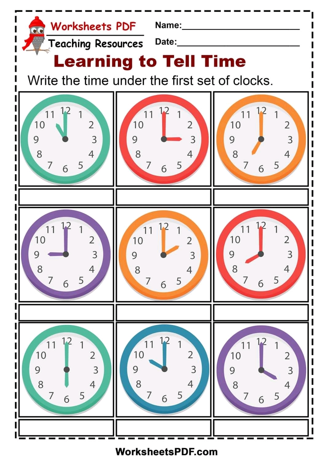Free Printable Time Telling Worksheets