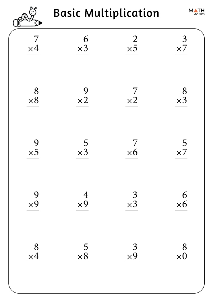Free Simple Multiplication Worksheets Practice Sheets For Basic 