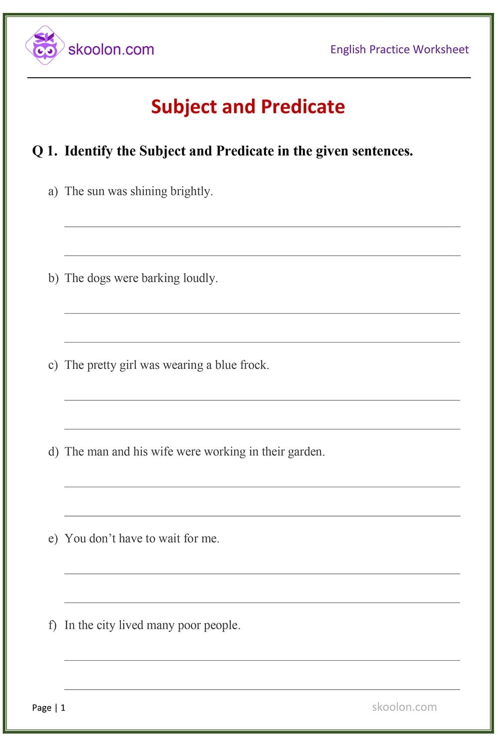 Free Simple Subject Predicate Worksheet Download Free Simple Subject Free Simple Subject Predicate Worksheet Download Free Simple Subject
