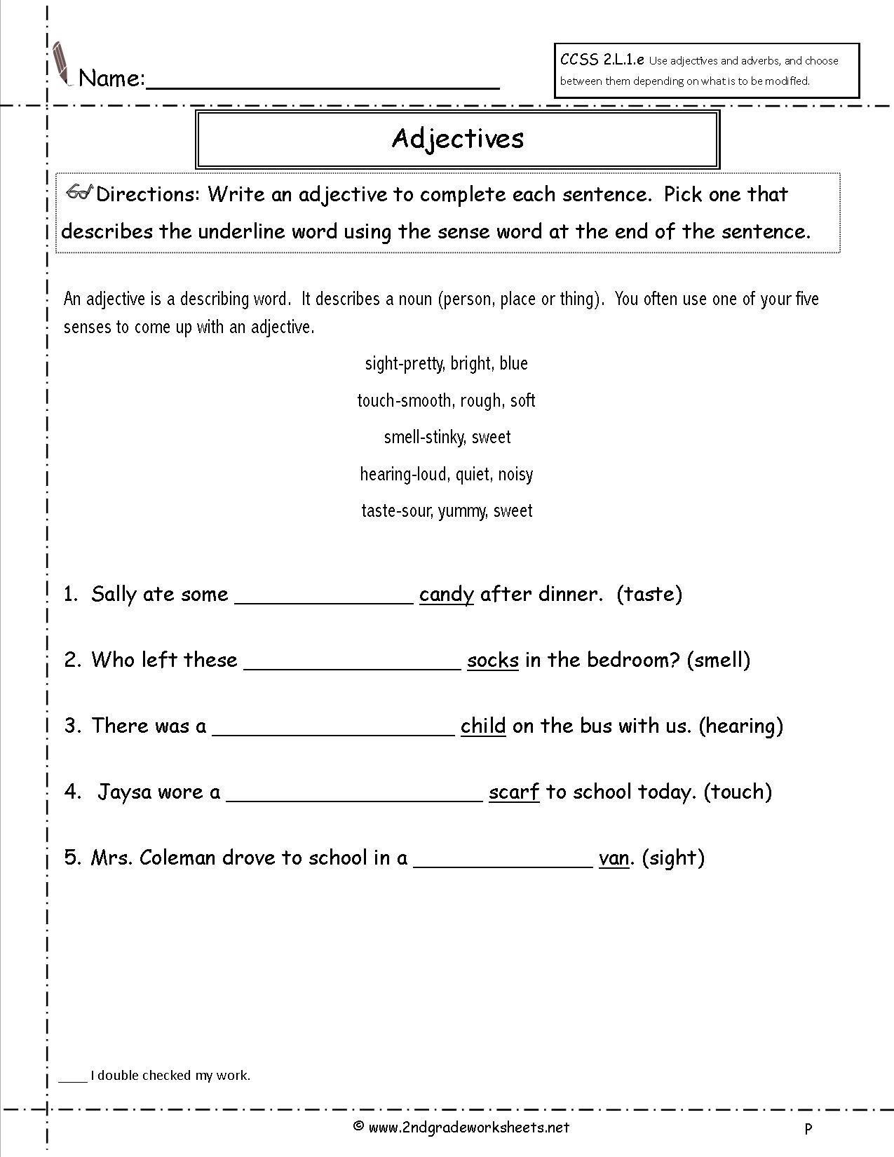 Free Using Adjectives Worksheets