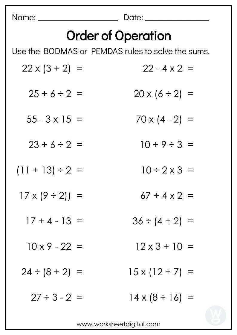 Free Worksheet On Order Of Operations Download Free Worksheet On Order 