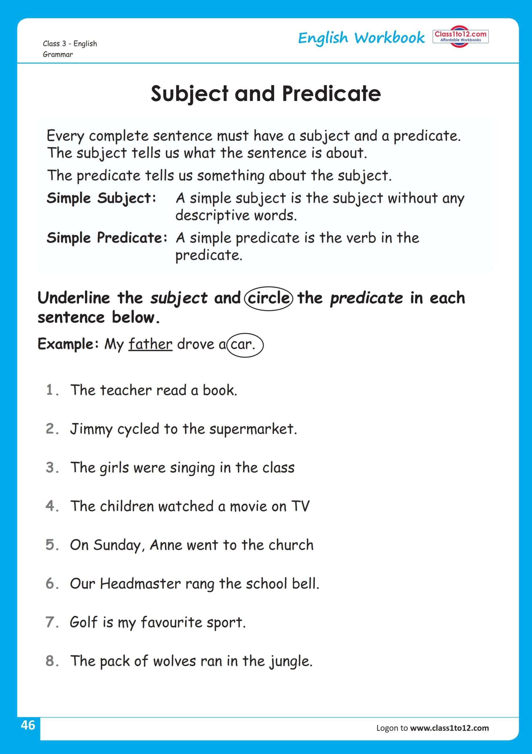 Fun Subject And Predicate Worksheet For 3rd Grade Students