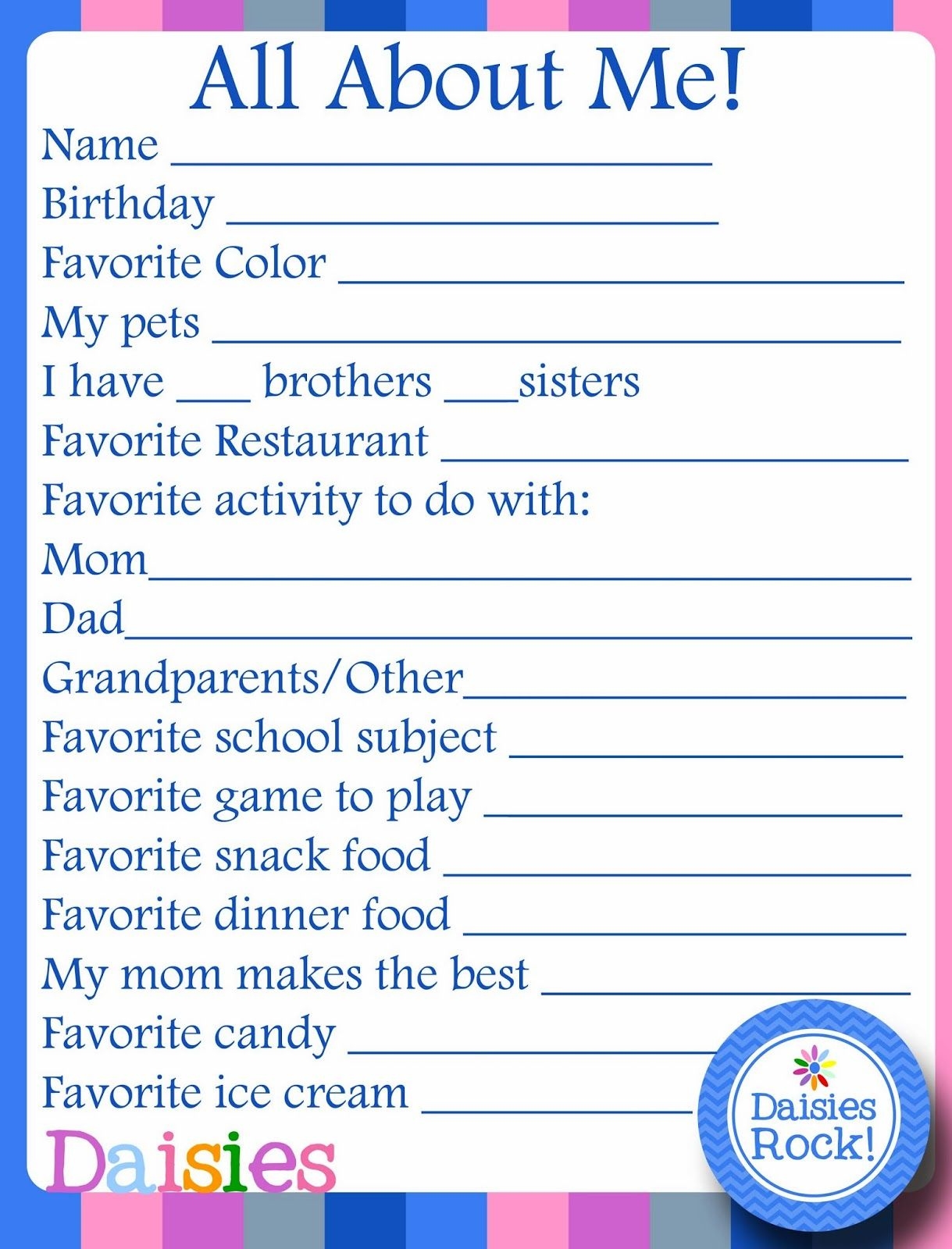 Get To Know Me Sheet For Adults All About Me Worksheets