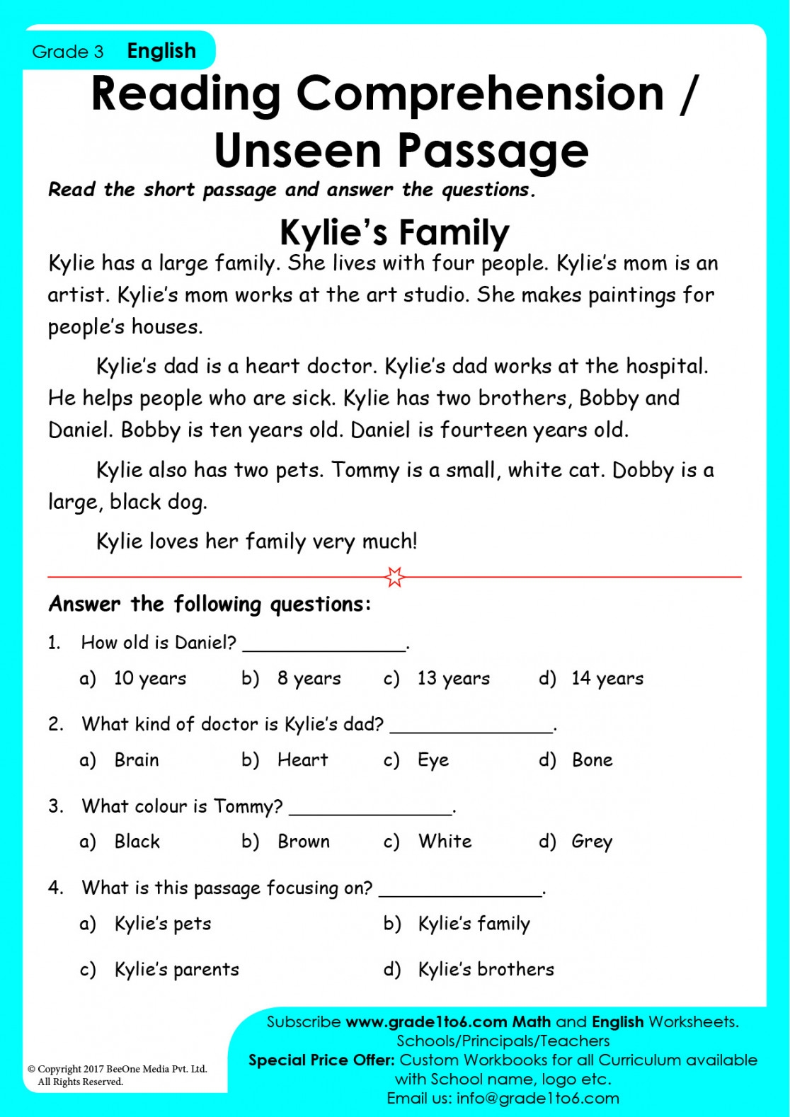 Grade 3 Reading Comprehension Worksheet Pdf Printable PDF Template