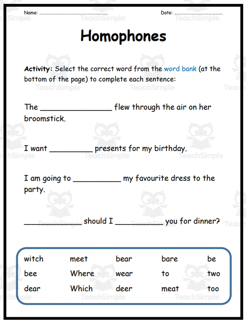 Homophones Worksheet Set Worksheets Library