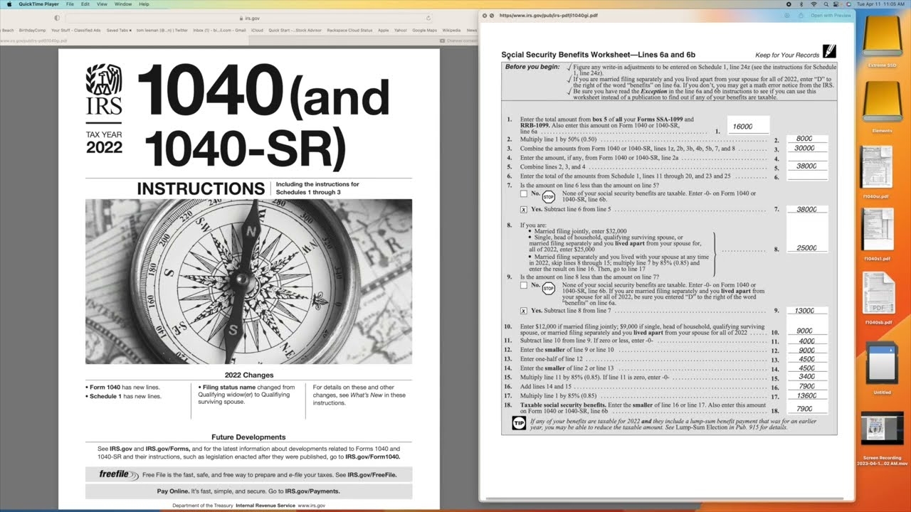 How To Use Social Security Benefits Worksheet Lines 6a And 6b Of 1040 