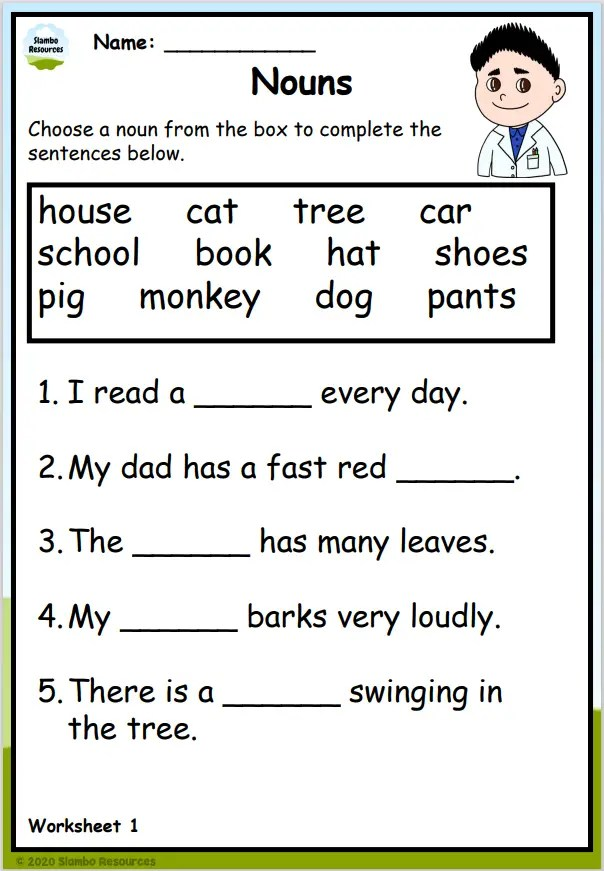 Identifying Noun Worksheets Free English Printables Worksheets Library