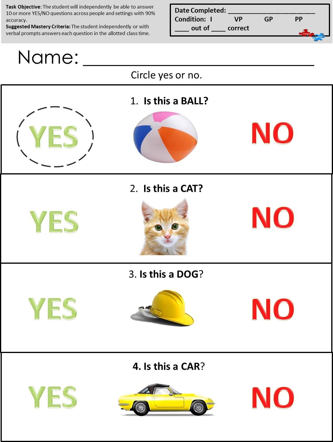 Kindergarten Free Printable Autism Worksheets