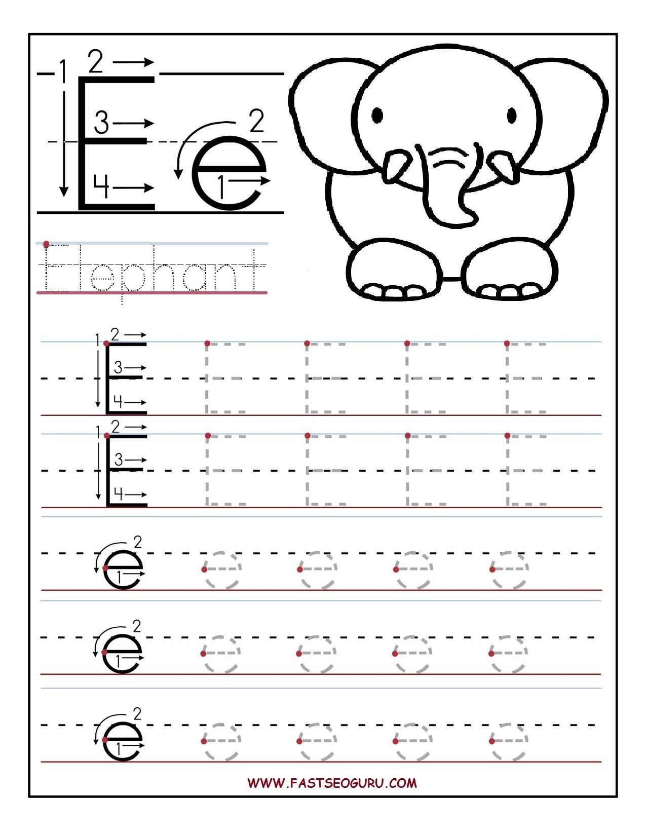 Kindergarten Letter E Coloring Worksheet Printable Worksheets 