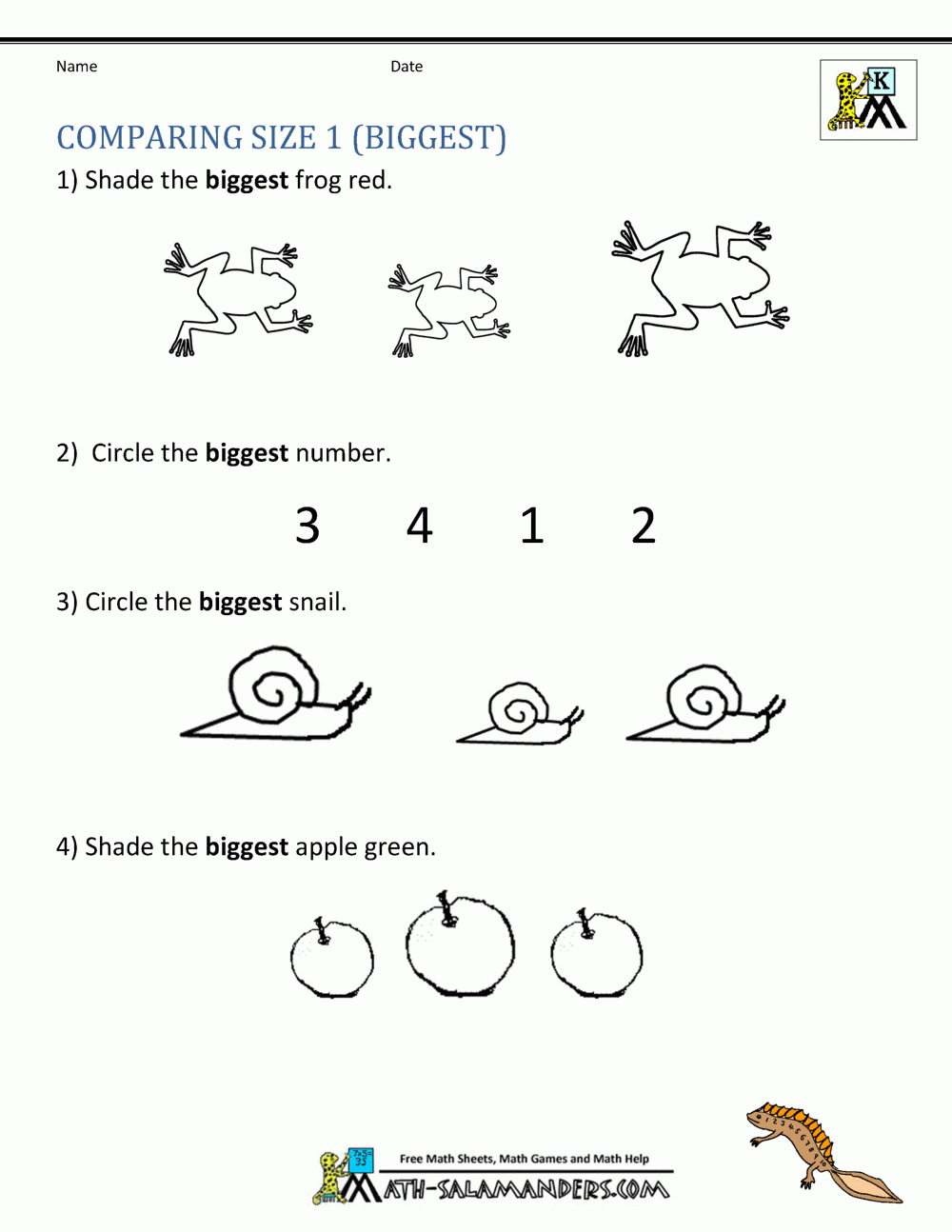 Kindergarten Math Worksheets Comparing Numbers And Size