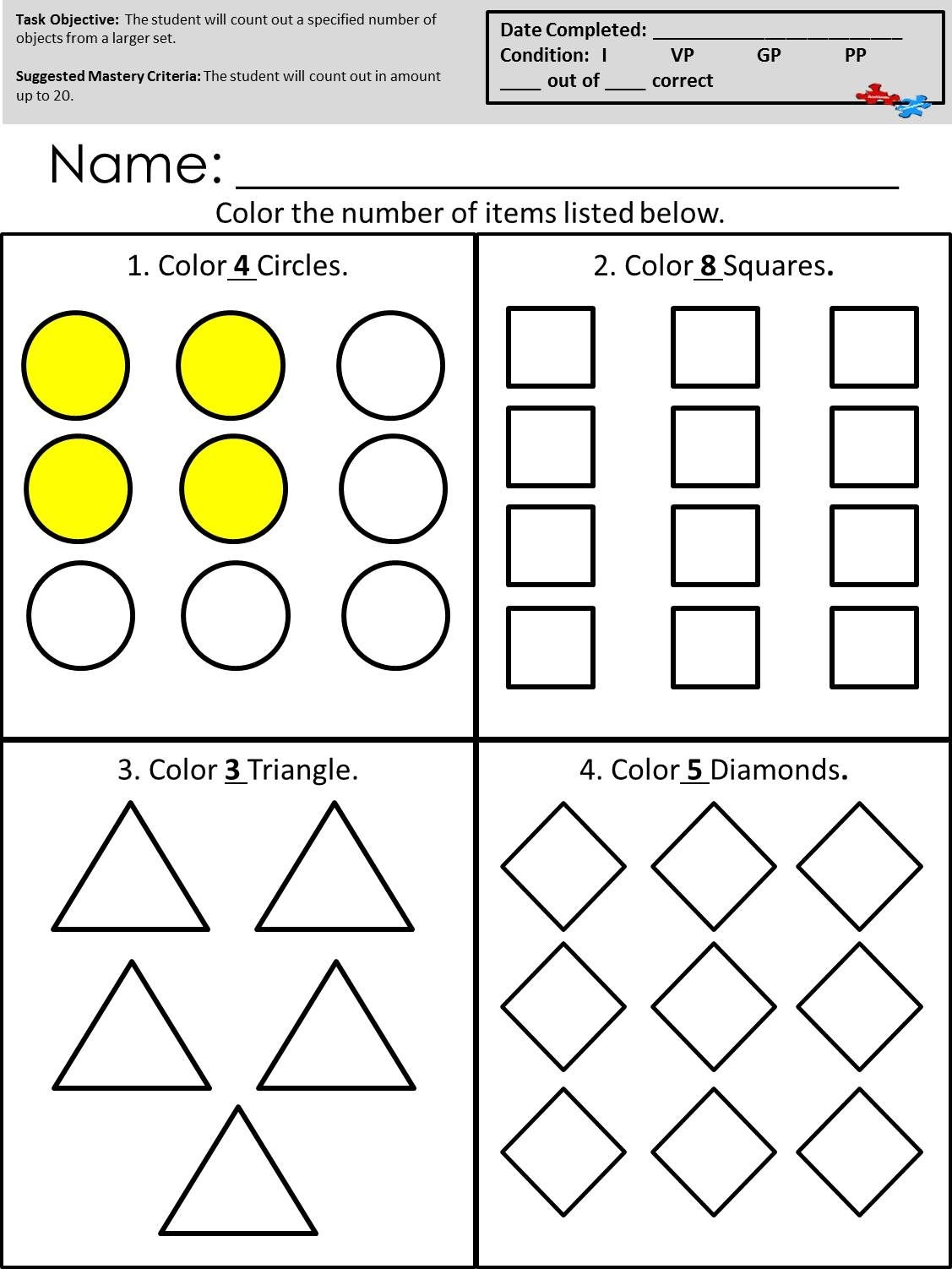 Kindergarten Printable Autism Worksheets