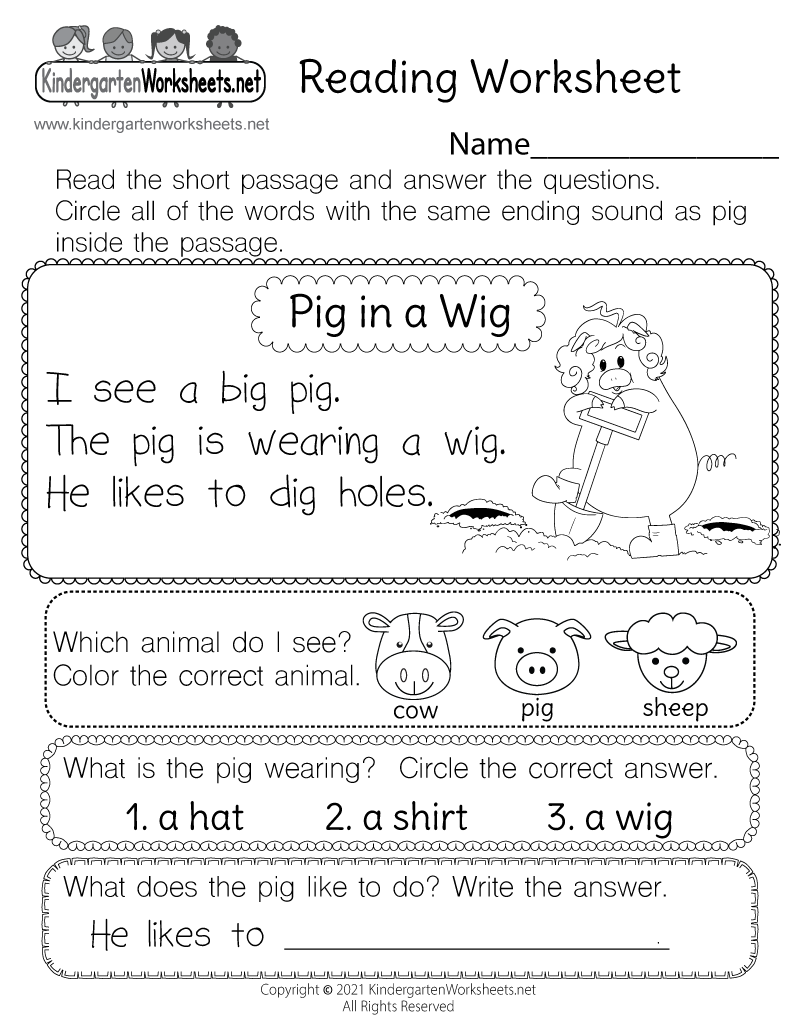 Kindergarten Printable Reading Worksheets Printable Kindergarten 