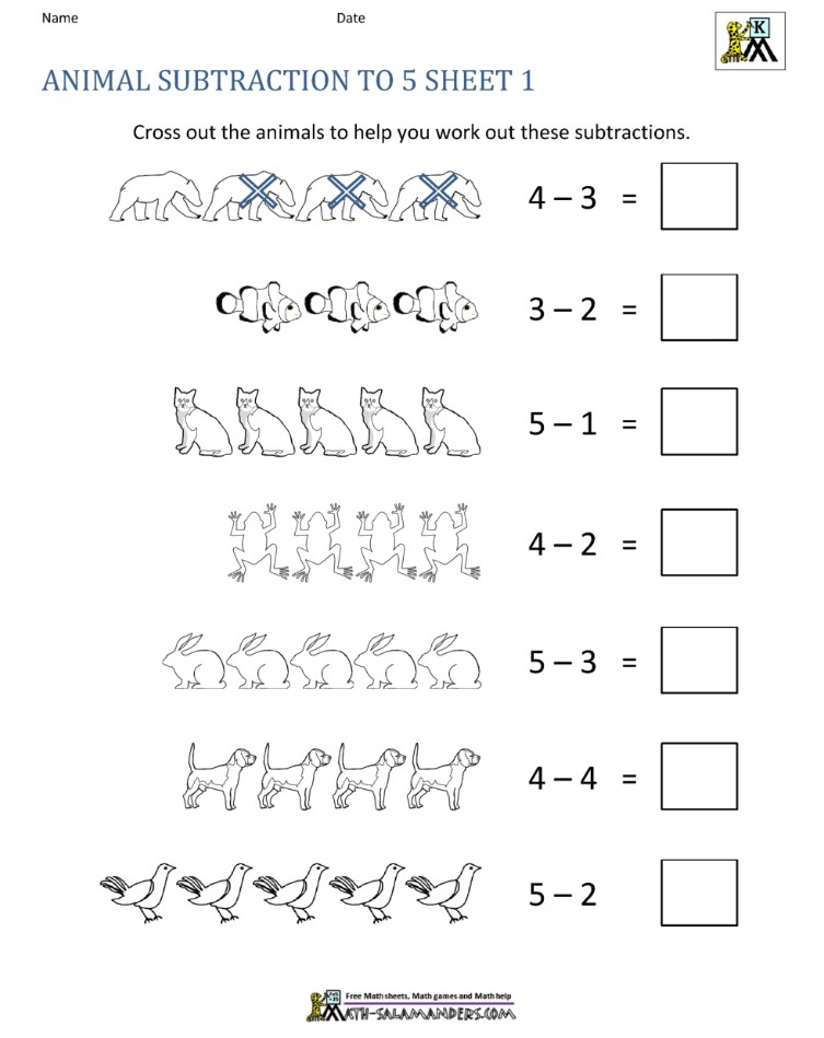 Kindergarten Subtraction Worksheets Printable Free Kindergarten 